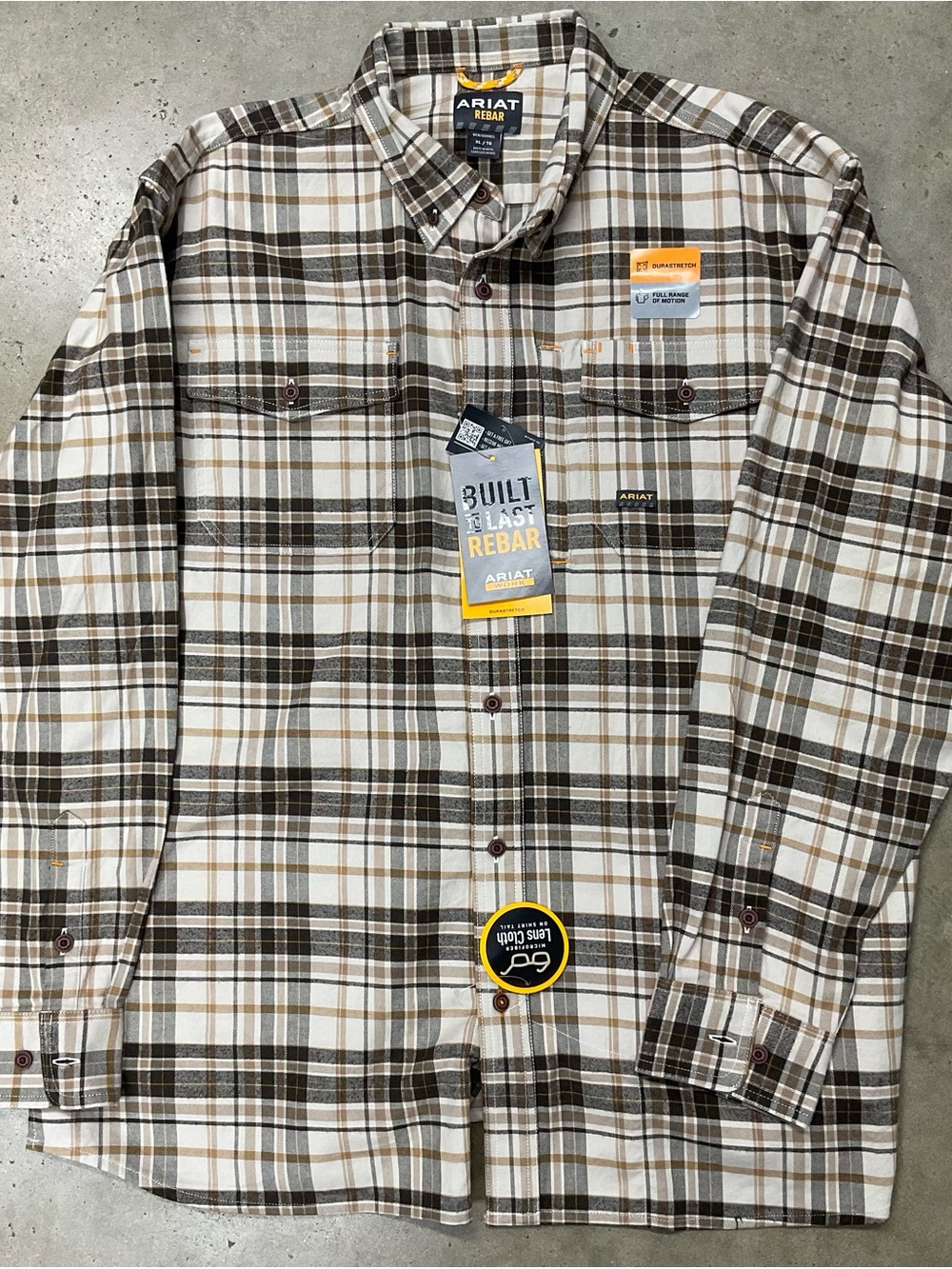 Ariat Brown, Cream & Tan Plaid Button-Down Work Shirt